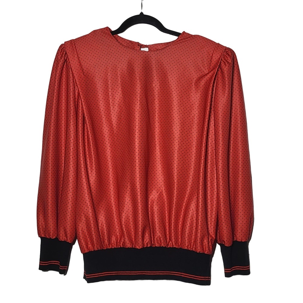Vintage Leni Leni Women's Red and Black Polka-Dot Blouse Size 16 Retro Bright - Picture 2 of 8